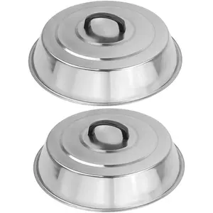 12 Inch Heavy Duty Cheese Melting Dome Wok Lids Stainless Steel Griddle Grill Accessories Durable Round Basting Steaming Cover Heat Resistant Handle for Flat Top Griddle Grill 2 Domes