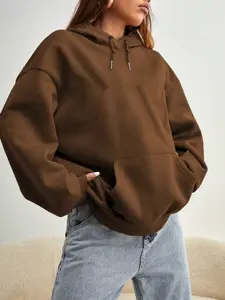 Women's Fall Winter Casual Loose-Fit Long Sleeve Hoodie, Solid Color Drawstring Pullover Sweatshirt, Comfortable Thicken Fabric for Daily Wear