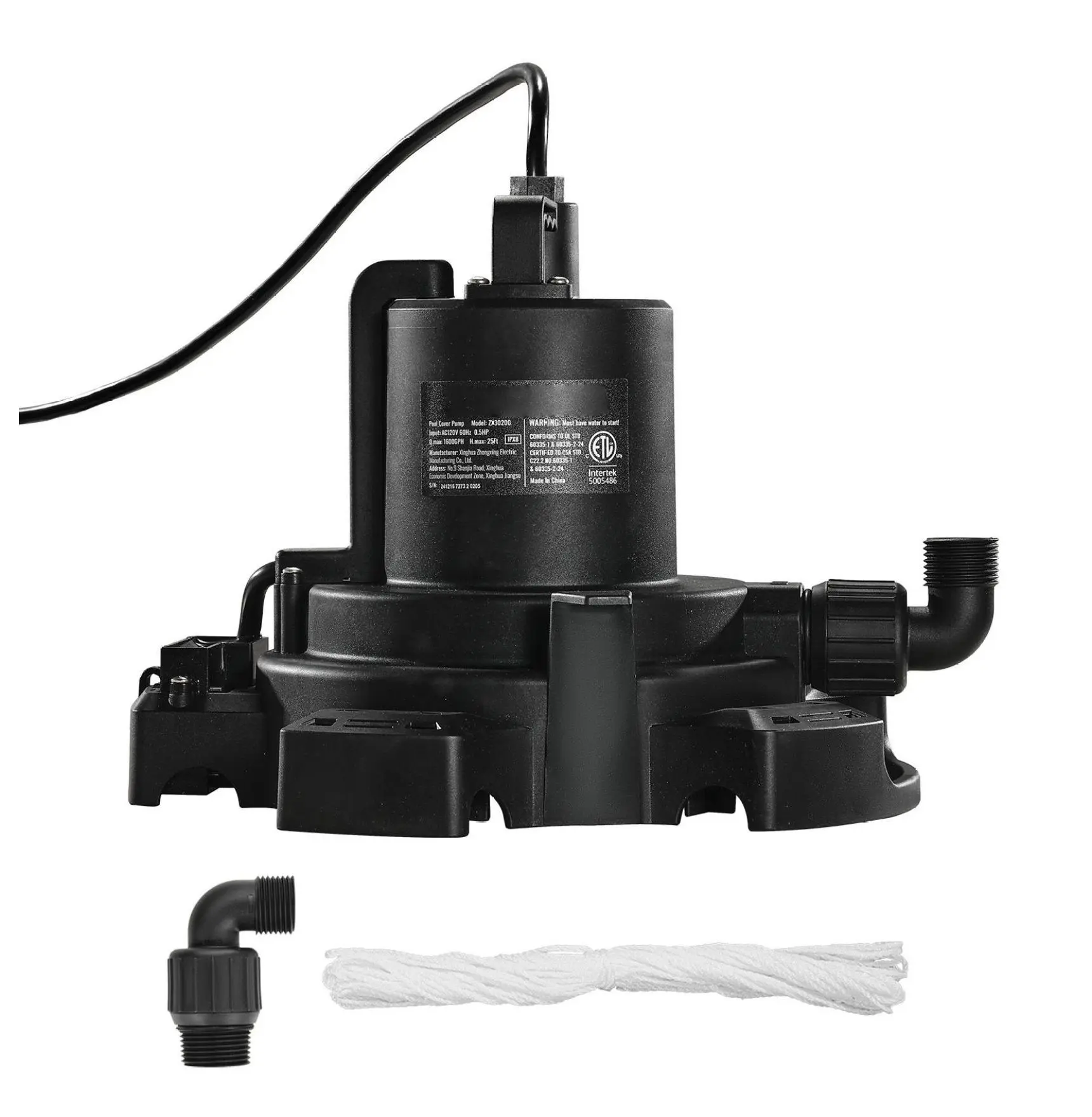 Pool Cover Pump, 1/2 HP 1600 GPH, Automatic Submersible Pool Pump with 25ft Cord, 25ft Max Head, for Pool Draining,  Tubs & Water Removal Default