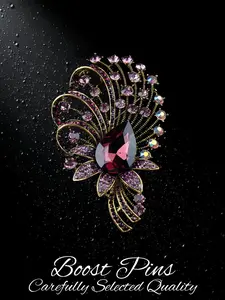 Sparkly Crystal Peacock Feather Brooch for Women, Vintage Gold Plated Rhinestone Lapel Pin, Elegant Feather Badge for Suit Coat Scarf, Perfect Jewelry Gift for Wedding Party Daily Wear