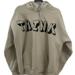 Tan hoodie with black flock vinyl print Think Flat Earth Map OYM Clothing Open Your Mind  Menswear Sweaters Tops Man Pullover Long Sleeve Casual unisex