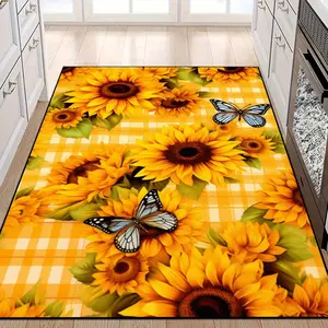 Sunflower Pattern Kitchen Rug, 1 Count Non-slip Soft Floor Mat, Rectangle Decorative Carpet for Home Living Room Bedroom Kitchen, Kitchen Floor Mats