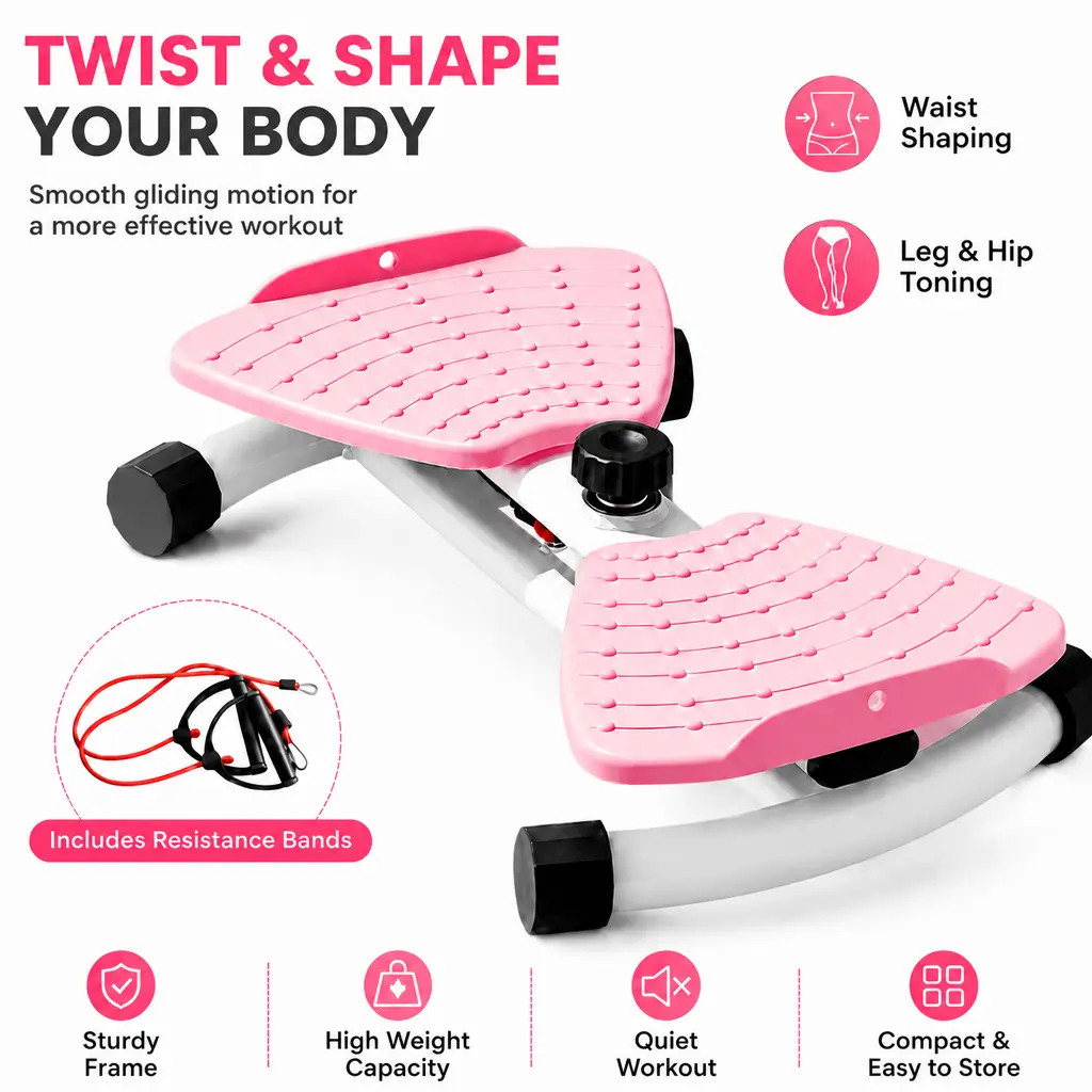 360-Degree Rotating Waist Twister Machine, Men’s & Women’s Home Core Ab Training Equipment, Sturdy Polymer-Steel Base with Detachable Resistance Bands, Compact Small Indoor Gym Device