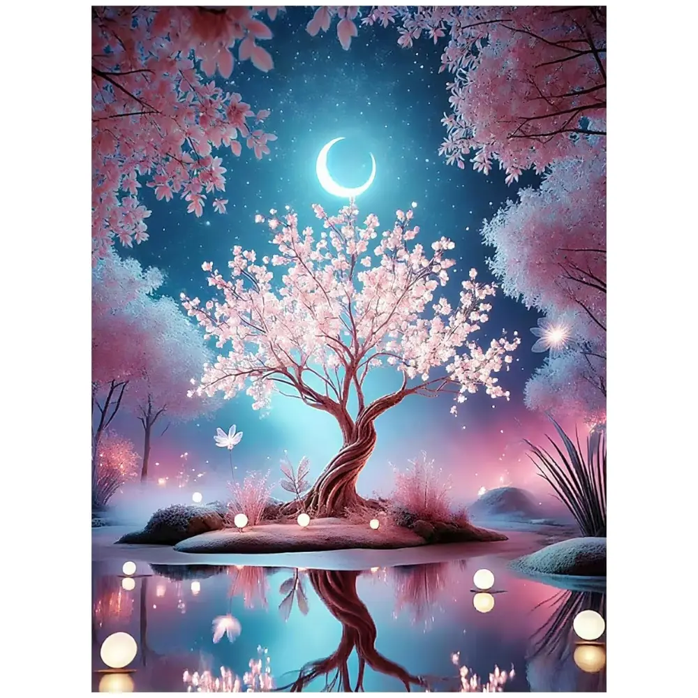 Multiple sizes available including square and round diamonds. This 5D DIY diamond painting set diamond art embroidery kit handmade furniture decor holiday birthday art personalized gift. Fantasy cherry blossom tree wall art