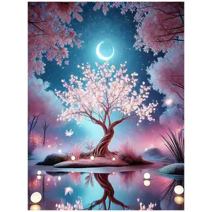 Multiple sizes available including square and round diamonds. This 5D DIY diamond painting set diamond art embroidery kit handmade furniture decor holiday birthday art personalized gift. Fantasy cherry blossom tree wall art
