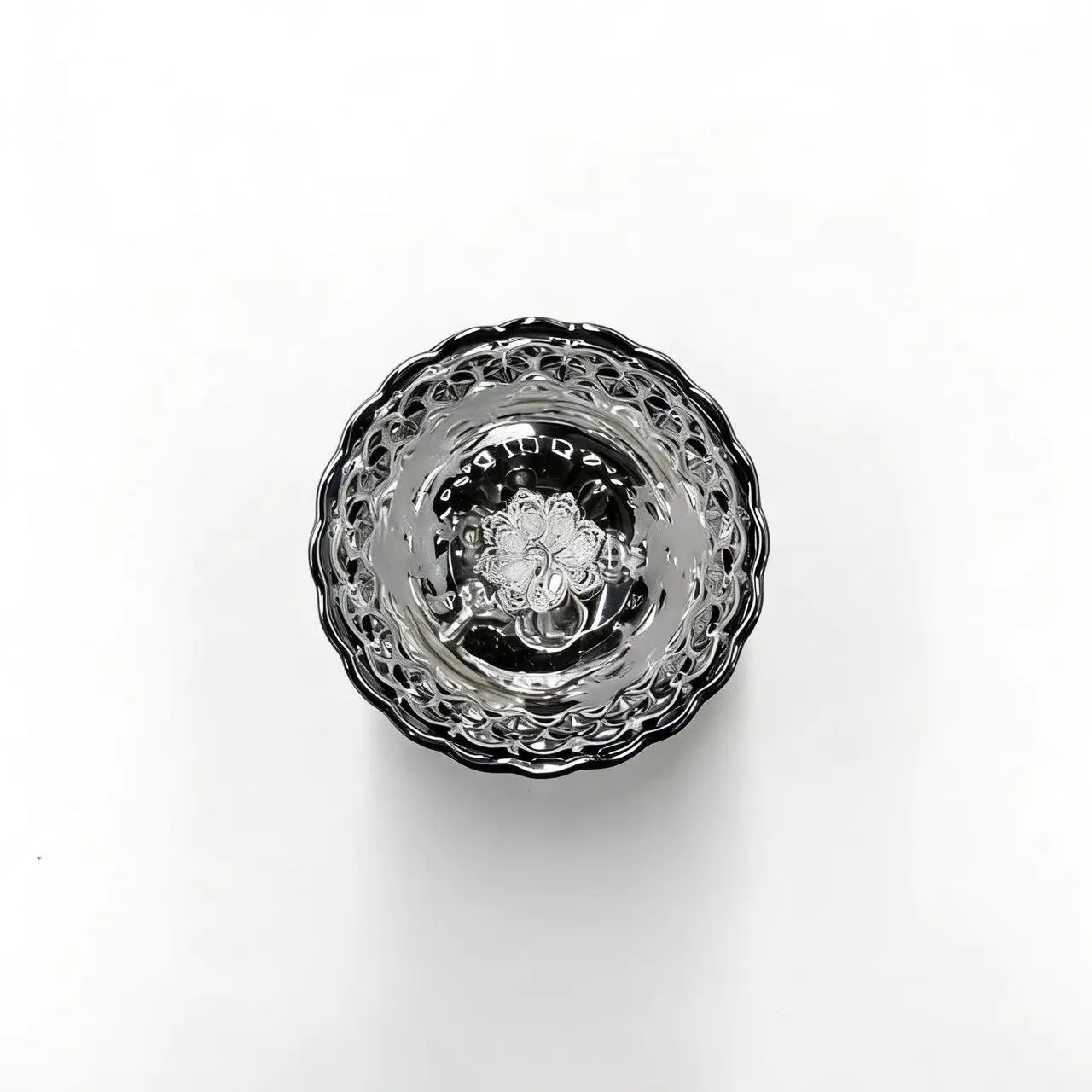 Silver Dragon Jianzhan with Silver Peacock Base | Handcrafted Silver-Inlaid Tea Cup,Chinese culture,High-temperature firing,Handcrafted ceramic cup,Wine Glass,  Kung Fu Cup - Opulent Metallic Artware