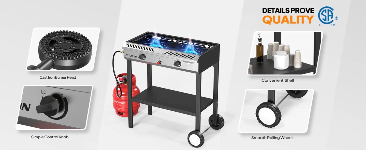 [TOP RATED - FLASH SALE] ROVSUN 2-Burner 150000 BTU Camping Propane Stove with Wheels