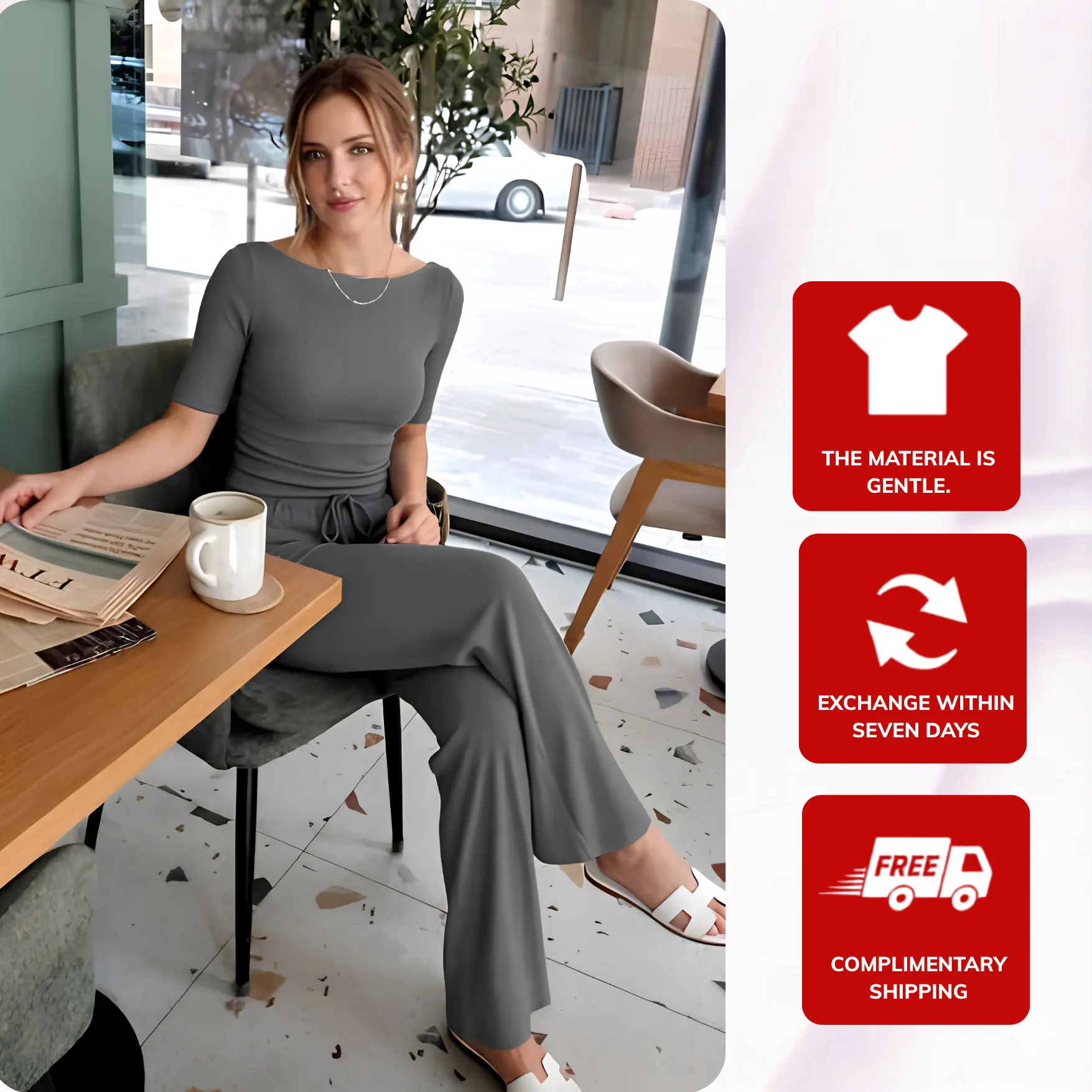 CASLY LAMIIT Women's Two-Piece Loungewear Set – Side-Padded Top & Wide-Leg Pants