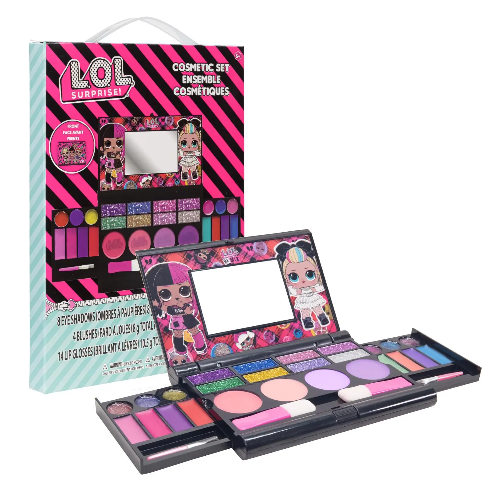 L.O.L Surprise! All-in-One Kids Cosmetic Compact Set Includes Washable Lip Gloss, Eye Shimmer, Cheek Shimmer, Brushes Colorful Portable Beauty Set for Girls, Kids, and Toddlers Ages 3+