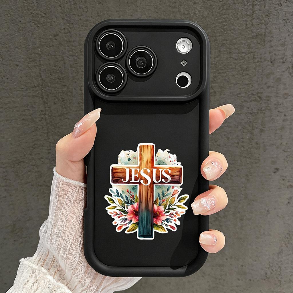 Jesus Floral Cross Phone Case for iPhone 11/12/13/14/15/16/17 Pro Max Plus & 17 Air, Christian Religious Watercolor Shockproof Case TYJT260409024