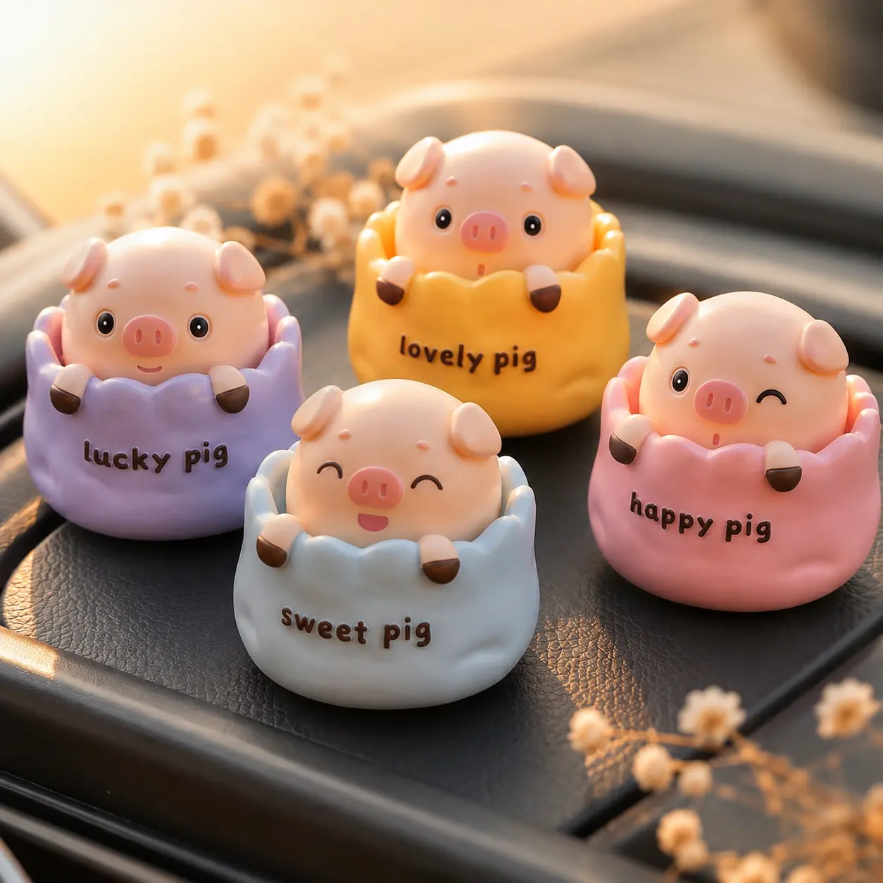 Cute Head Nodding Pig Car Interior Decor, Kawaii Bobblehead Resin Pig Dashboard Ornament, Colorful Piggy Figurine for Car Center Console, Office Desk or Shelf, Small Car Accessory Gift for Women, Girls, Friends and Pig Lovers