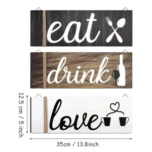Kitchen Wall Decor Art, Set of 3- Eat Drink and Love Wood Plaque, Dinning Room Wall Art Rustic Farmhouse Decor, Gifts for Home