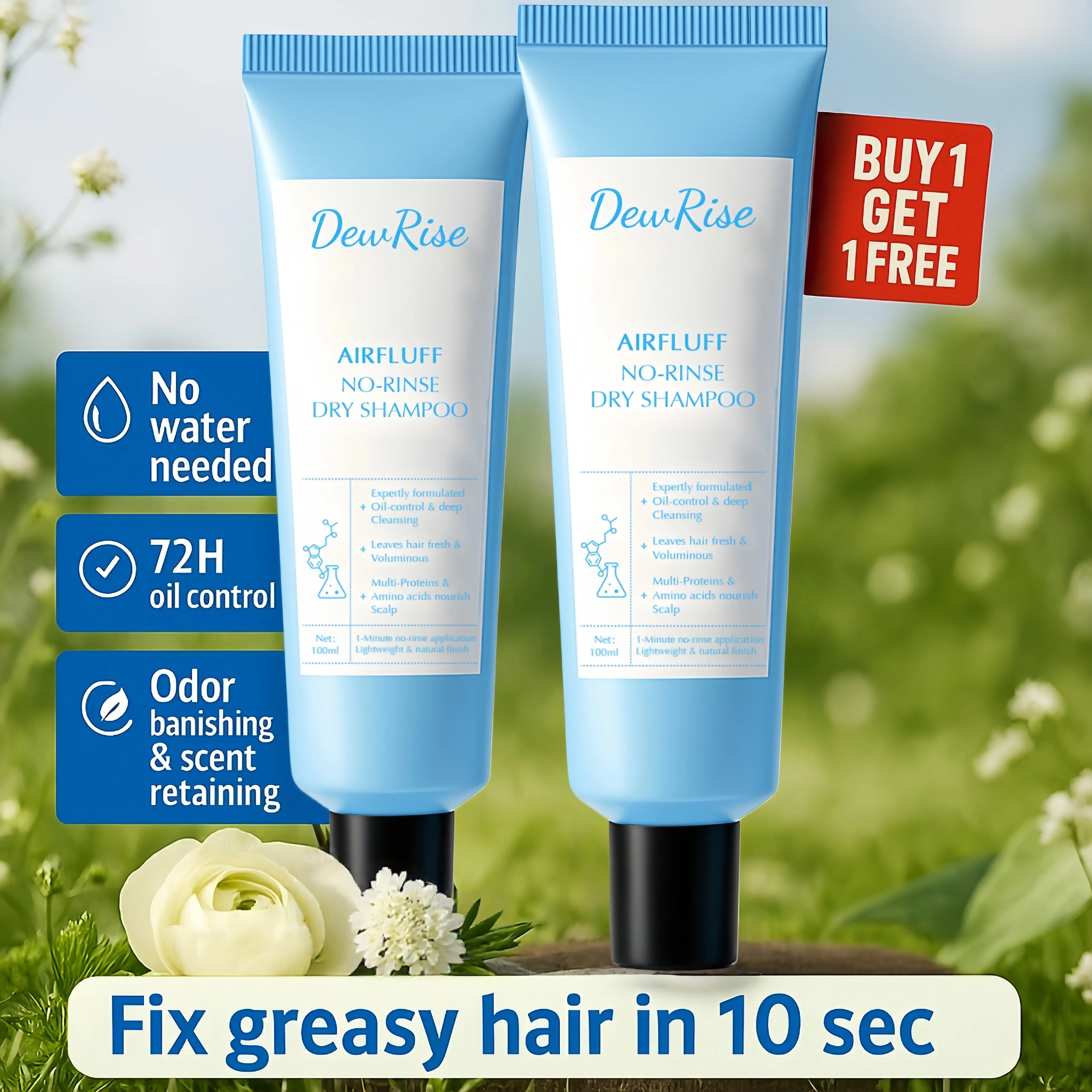 【Buy 1 Get 1 Free】DewRise No-Rinse Dry Shampoo – Oil Control, Fluffy Volume, 72H Sebum Absorption, Scalp Soothing, Travel-Friendly Waterless Hair Cleanser for Oily & Flat Hair summerwins