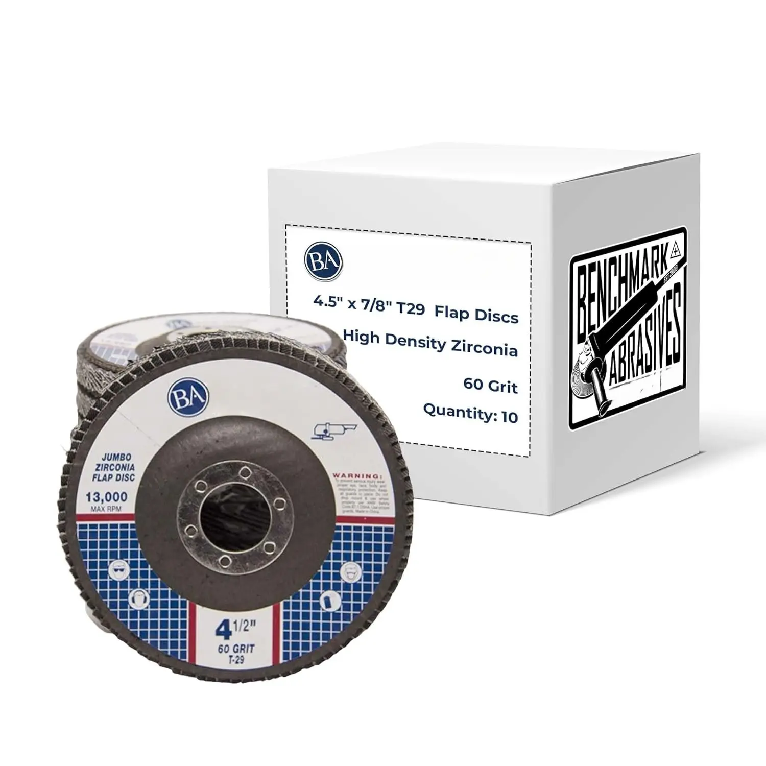 4.5" x 7/8"  High Density  Zirconia Type 29 Flap Discs 4 1/2 for Angle , Sanding Discs, Finishing - Grinding Wheels 4 1/2 Inch (10 Pack) - 60 Grit