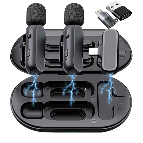 CAIORD 2-Pack Professional Wireless Clip-On Lapel Mic (2 TX Units) with USB Type-C Adapter, 65ft Range, Noise Reduction, 8h Playtime, Charging, USB Rechargeable for iPhone 17/16/15, Smartphone, iPad, Streaming