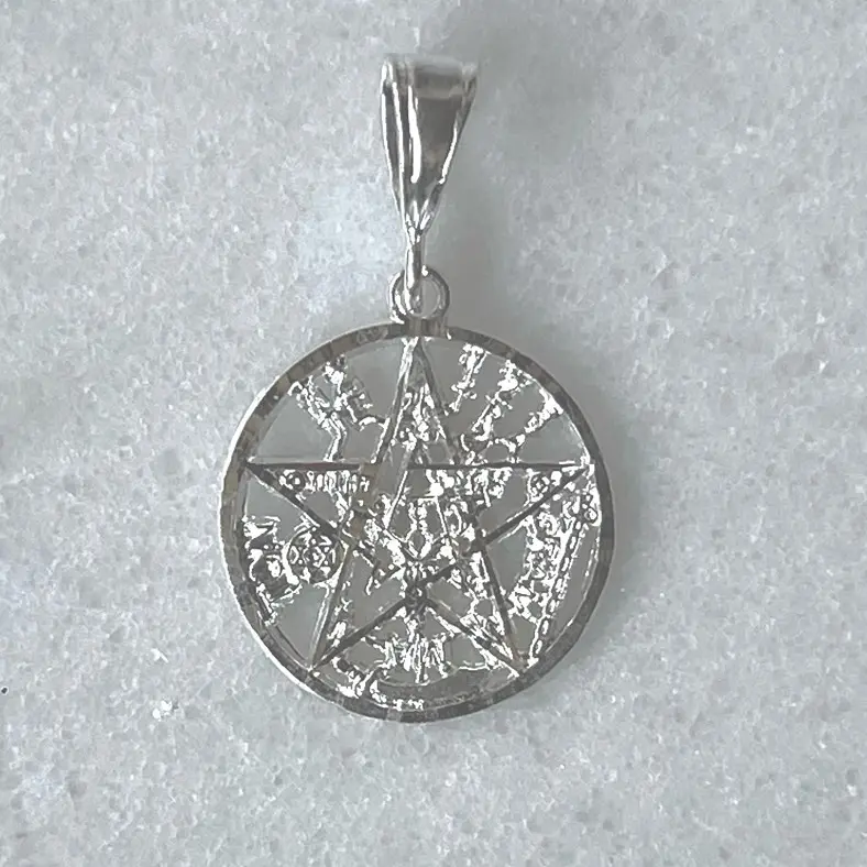 Medalla Tetragrammaton Plata 925 Pentagram Design Pendant for Jewelry Lovers