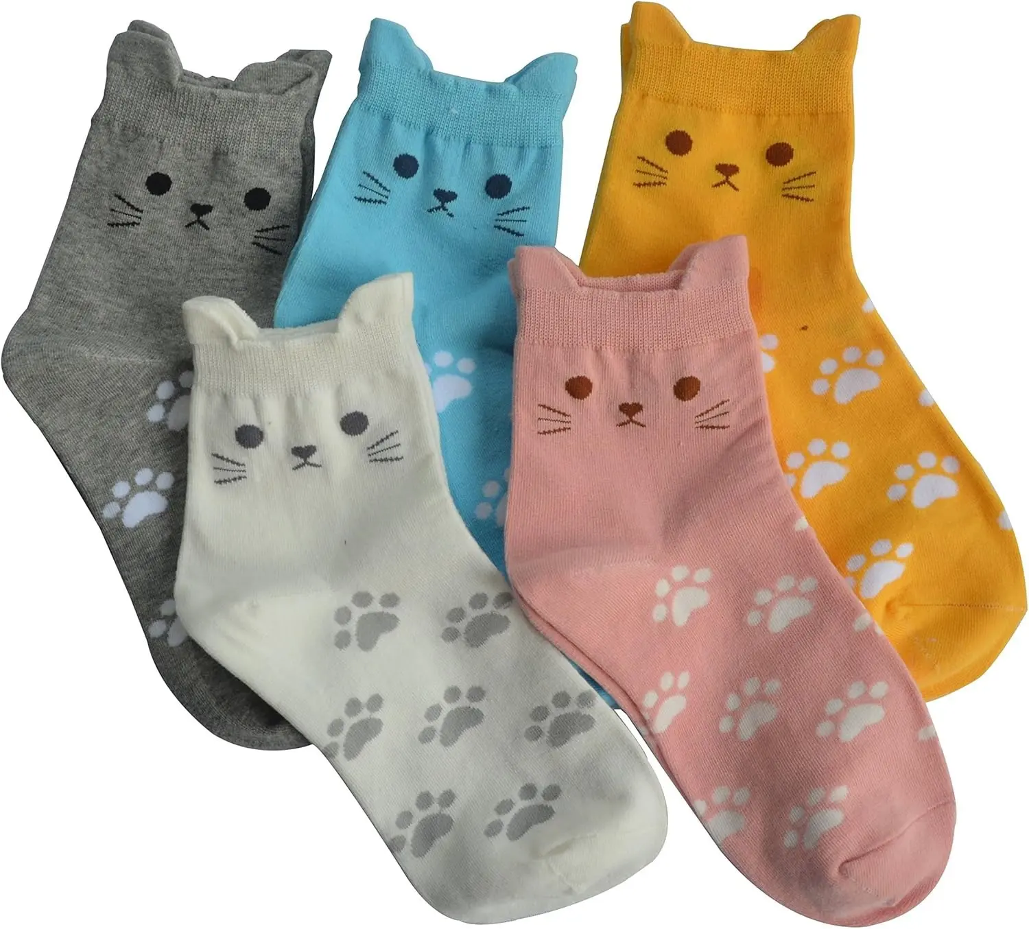 5 Pairs Women's Cat Socks Cute Animal Socks Gifts for Women Premium Cotton Comfortable Lightweight Moisture Wicking Standard Size US 5-8.5