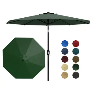 GARVEE 10ft Patio Umbrella with Crank Lift and Push Button Tilt, Featuring 8 Sturdy Ribs for Outdoor Use on Yard, Deck, or Pool, in Dark Green