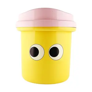 KAWASIMAYA Cute Cartoon Trash Can for Home - Novelty Tea Cup Emoji Design, Small 12L Wastebasket for Living Room & Bedroom, Mango Yellow (27.5cm Base Dia x 30.5cm H)