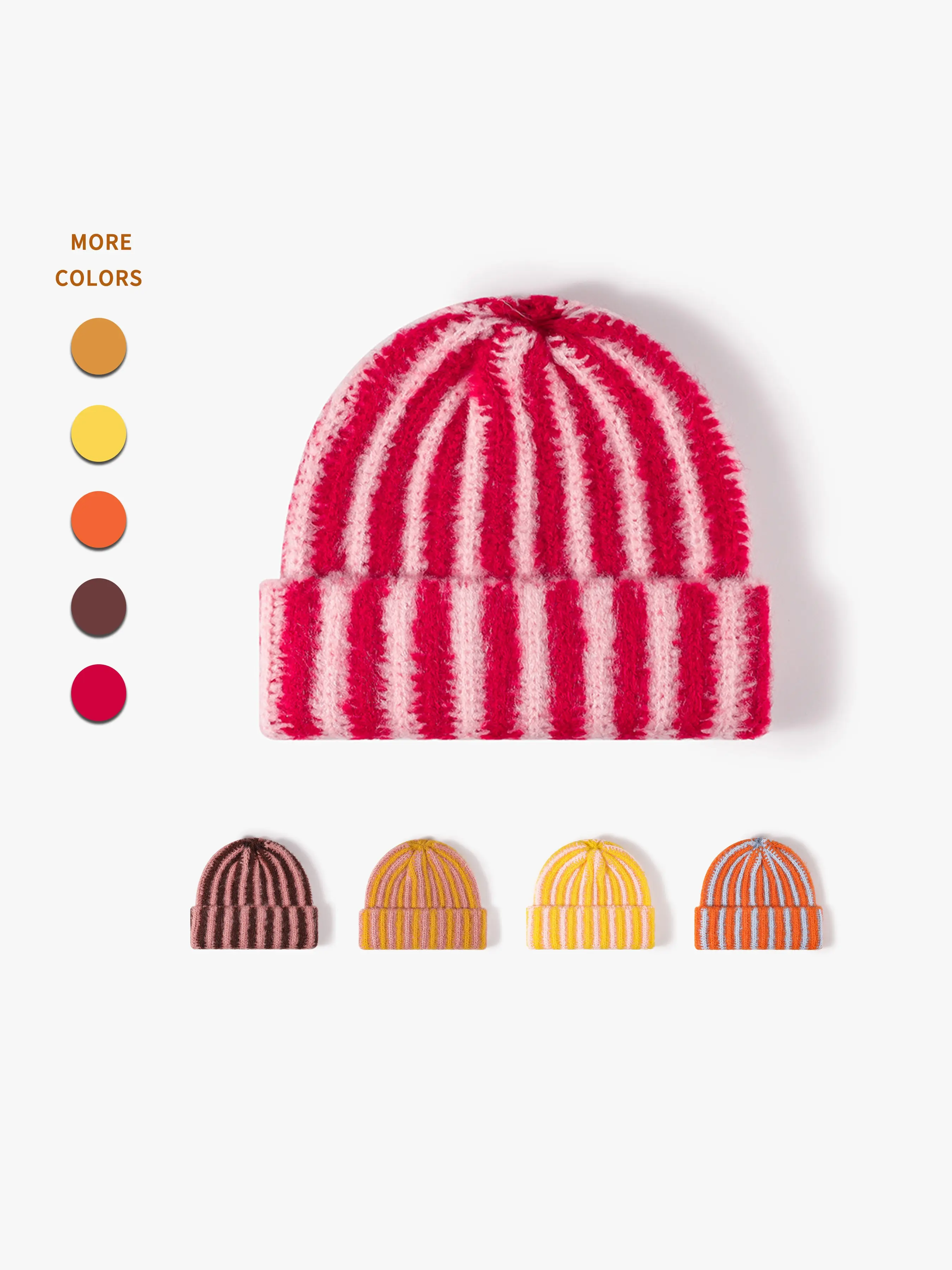 Women's Knit Beanie Hat, Korean Style Colorblock Striped, Thick Warm Face-Saving, Double Layer Wool Blend, Fall & Winter Fashion
