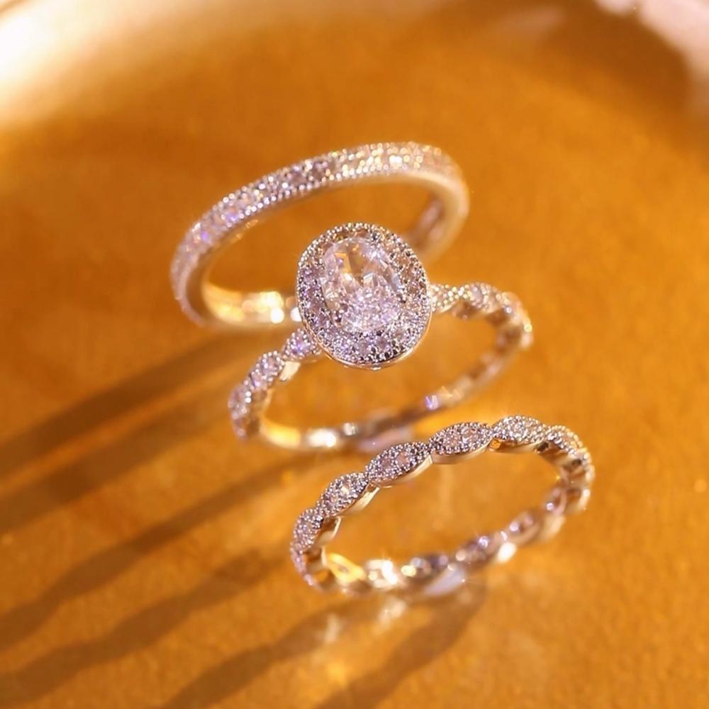 3 Piece Set Stacked Commitment Ring Set Couple Rings Engagement Wedding Eternal Rings Daily Casual Accessories For Parties Banquets Valentine's Day Mother's Day Christmas Gifts