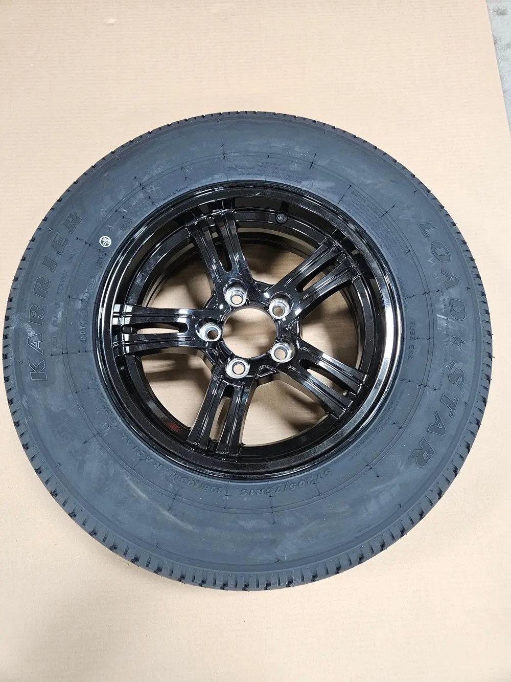 Trailer Camper 15" Black Aluminum 15x6x4.5 Wheel Rim ST205/75R15 Radial Tire D Load