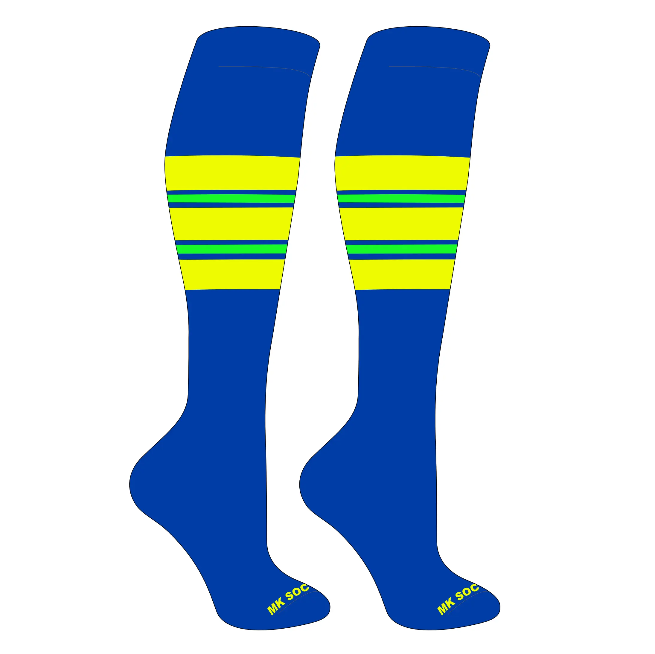 MK Socks Striped Knee High Baseball, Football Socks (E) Royal, Neon Yellow, Neon Green