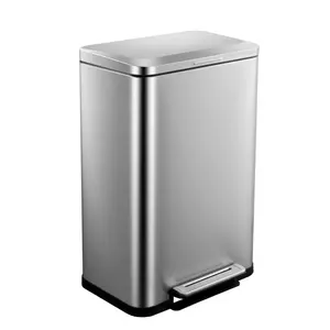 Garvee 13.2 Gal/50L Rectangular Stainless Steel Step-On Garbage Bin with Fingerprint-Resistant Surface, Soft-Close Lid, and Removable Inner Bucket - Ideal for Kitchen, Home, Office, and Bathroom Use