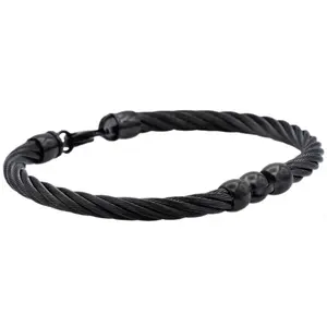 Mens Black Plated Stainless Steel Wire Bangle Bracelet