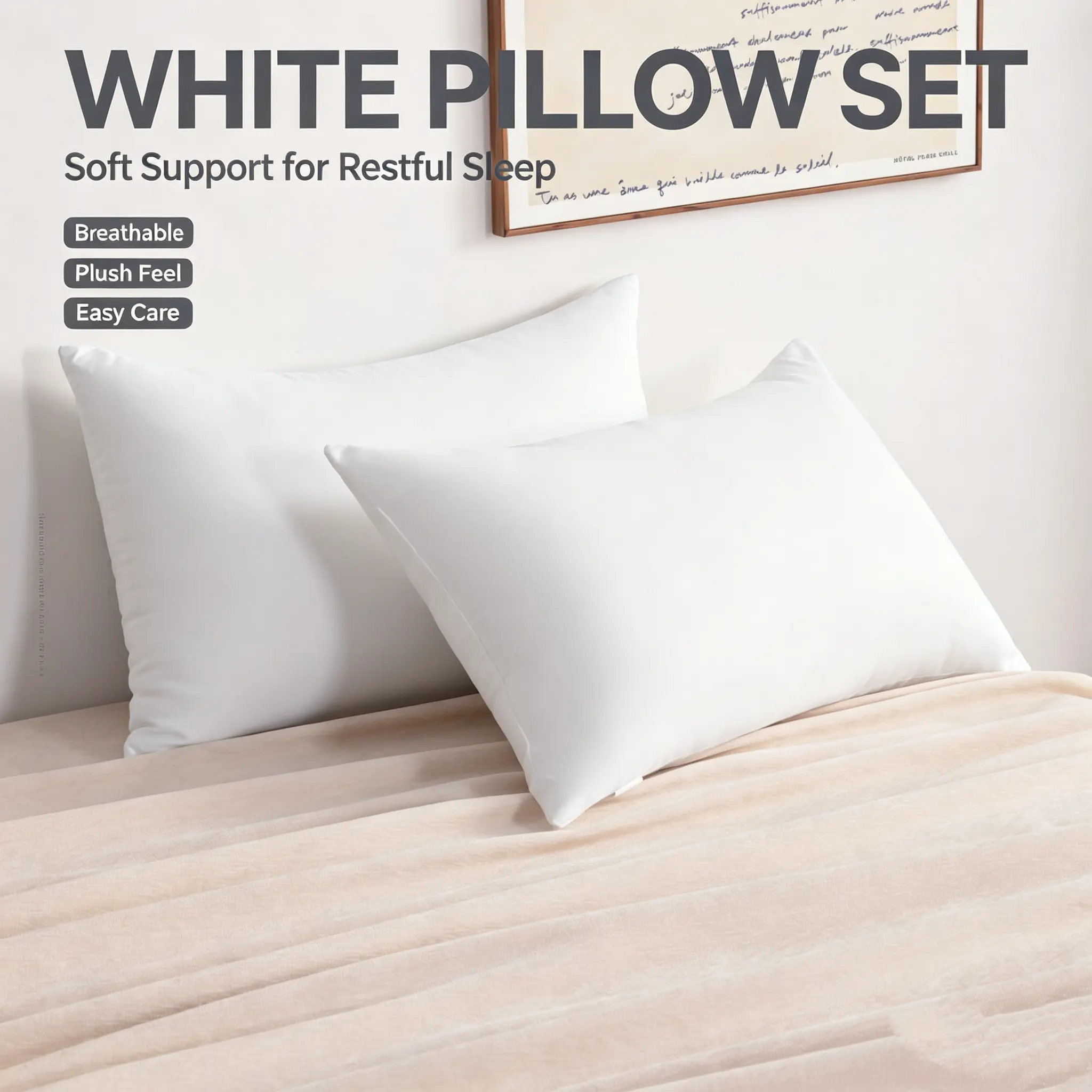 2-Pack Polyester Down Alternative Pillows with Ergonomic Neck Pillow Inserts, Flat Weave, Multi-Size (51 x 66 cm, Extra Large 51 x 92 cm), Soft, Supportive, Machine Washable, Ideal for Back Sleepers