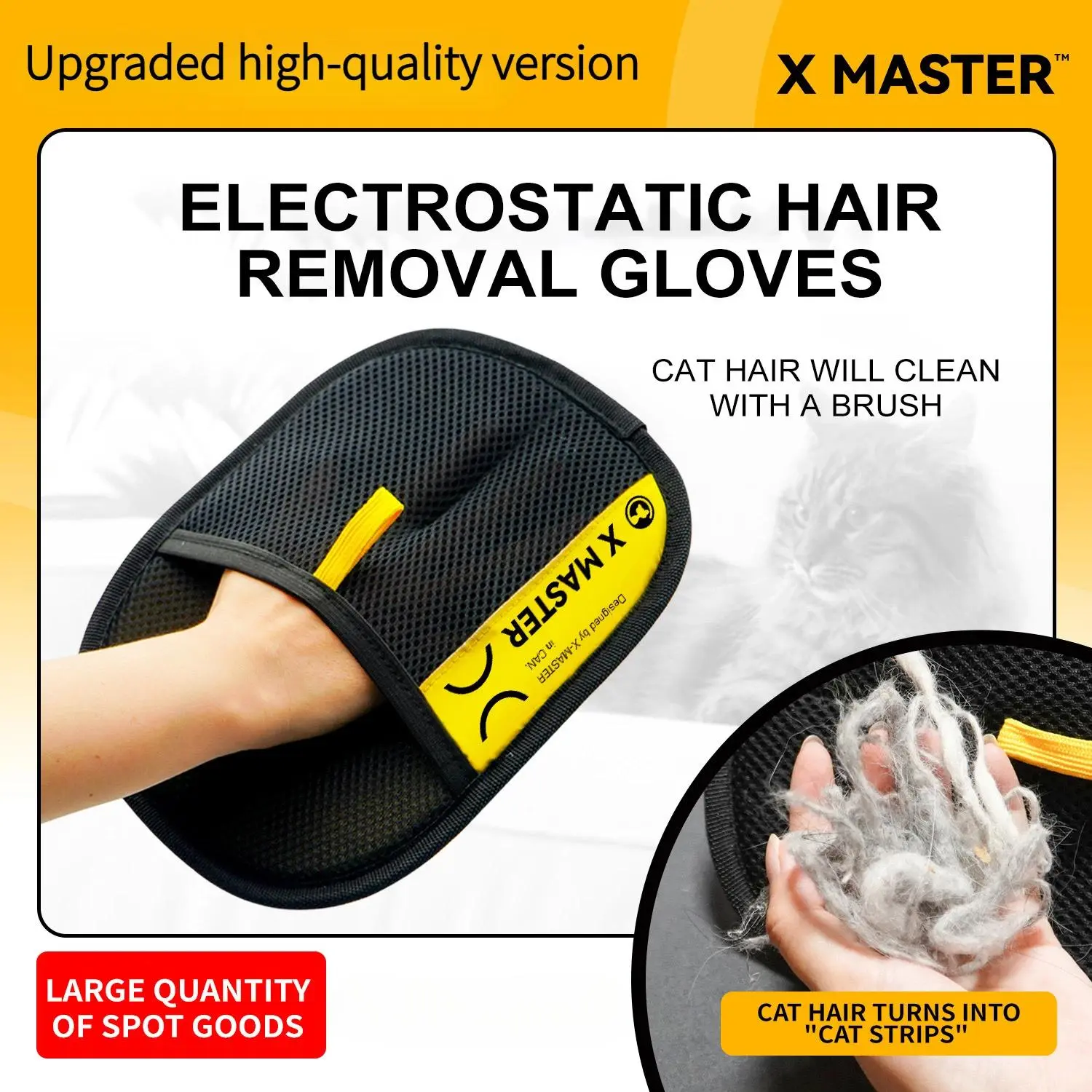 Anti-Static Universal Pet Hair Removal Grooming Gloves - Large, Comfortable Feel, for Cats, Dogs, Car Seats, Sofa, Carpet, Clothes, Reptiles