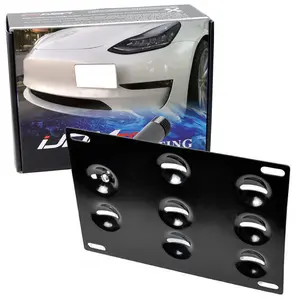 iJDMTOY No Drill Front Bumper Tow Hook License Plate Mounting Bracket Adapter Kit For 2017-2022 Tesla Model 3
