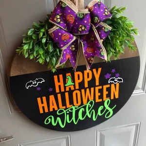 Halloween Front Door Decor, Halloween Door Hanger, Happy Halloween Witches Sign, Halloween Door Decor