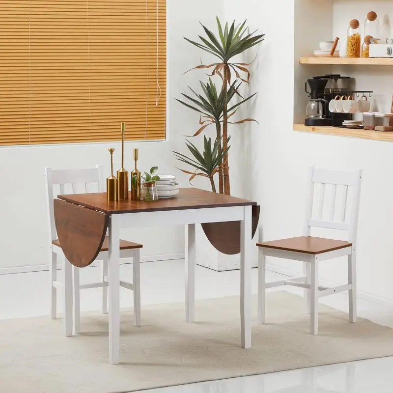 Solid Wood Folding Dining Table, Drop Leaf Kichen Dining Room Desk for Small Spaces, Small Kitchen, Expandable Folding Round Table for Home, Apartment,Office, Brown