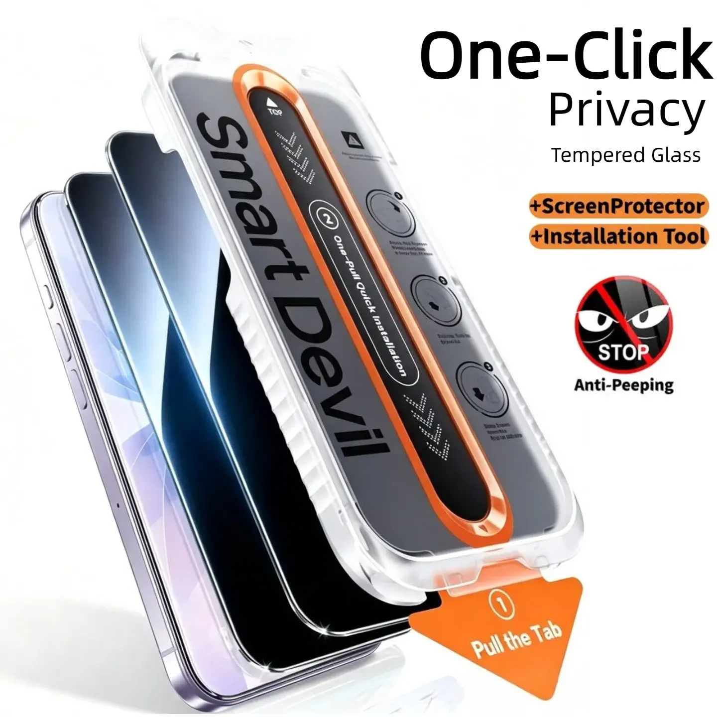 One‑Click Bubble‑Free Auto Dust‑Elimination Anti‑Spy Privacy Screen Protector, 2‑Pack 9H Tempered Glass Film Accessories, Compatible with iPhone 17 Pro Max/17/16/15/14/13/12/11, X, XR, XS Max