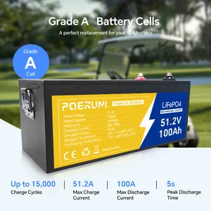 POERUNI. 5120Wh 48V 100Ah LiFePO4 Deep Cycle BMS for Solar Energy Storage, RVs, and Golf Carts. Suitable for Off-grid Energy