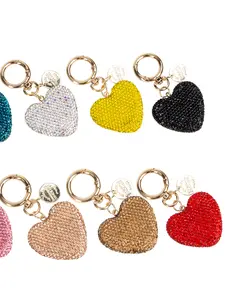 Full Diamond Heart Keychain Trendy Car Creative Personalized Key Holder Bag Charm Accessory, Stylish Key Ring Decoration