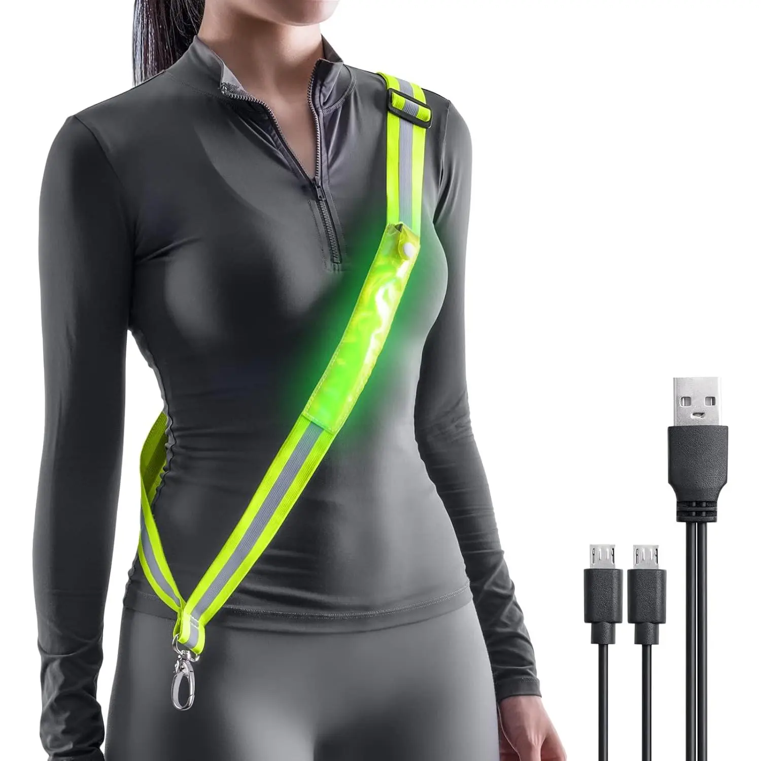 LED Belt Reflective Sash for Walking at Night, High Visibility Adjustable Night Running Safety Gear Rechargeable LED Light Up Running Belt Reflective Gear for Runners Walkers Men Women