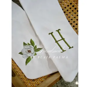 Embroidered Sash Magnolia & Initial-Wreath Sash-Spring wreath sash, monogram door decor