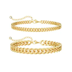 FUNSANNY Gold/Silver Layered Cuban Link Ankle Bracelets for Women/Men Set Waterproof Summer Beach Non Tarnish Stackable Anklet Bracelet