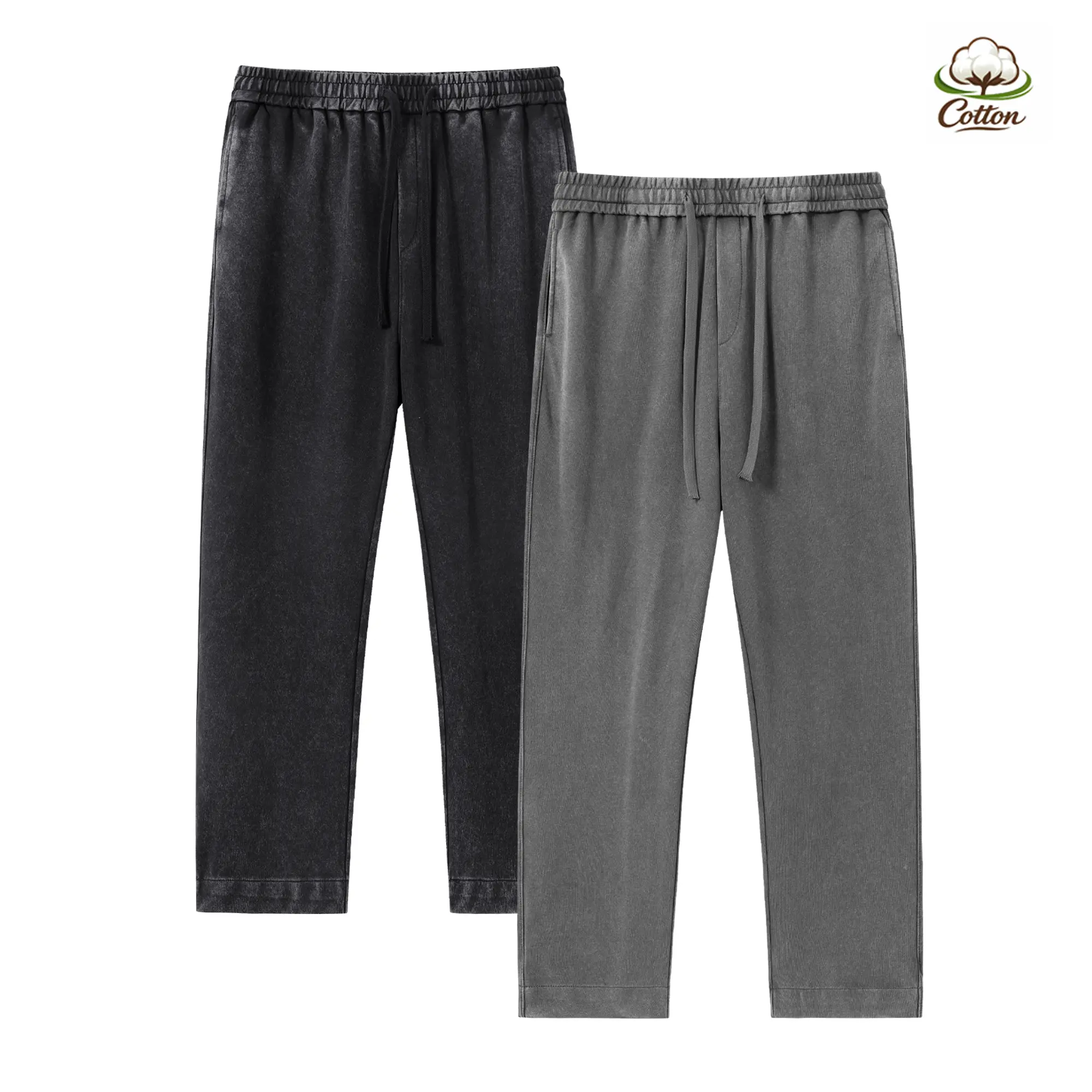 Men’s two piece set featuring solid color acid wash cotton loose minimalist joggers; casual athletic style suitable for fitness and sports, usable year round, perfect for autumn and winter wear.