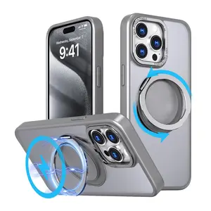 MXX iPhone 15 pro max case with 360° Rotatable Ring, Magnetic Stand, Compatible with MagSafe, Silicone Protective Cover for Women and Men - (Titanium Grey) Accessories Protection