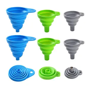 6 Pack Silicone Collapsible Funnels for Kitchen Use Filling Bottles, 3 Small and 3 Large Food Grade Kitchen Funnel Set for Filling Water, Oil, Spices, Powder – Silicone Funnels with Hook for Storage