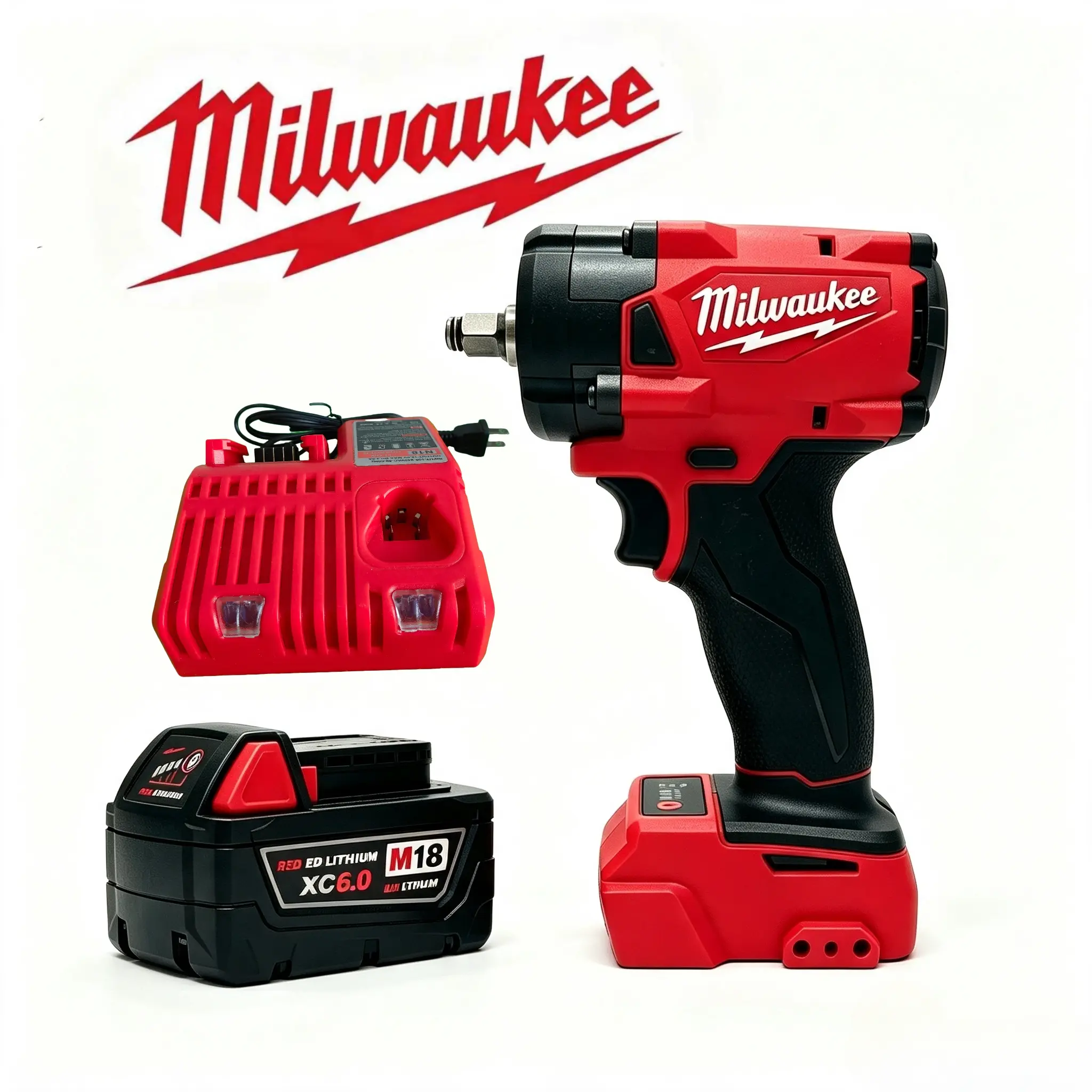 Milwaukee M18 FIW212 18V Cordless Brushless Impact Wrench - 1/2 Inch Square Drive, 300N.m Max Torque, 0-2800RPM, 0-3200IPM, Power Tools with Battery & Charger for Tire Repair & Construction Work