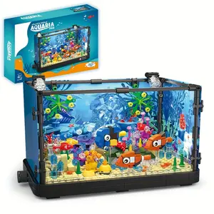 Fish Tank Building Block Set with Light, Aquarium, Marine Jellyfish, Building Block Toy for Home Decor Fun Gift for Men & Women