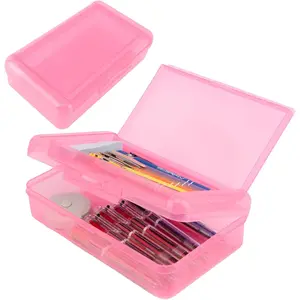 Pencil Case, Double Layer Large Capacity  Plastic Pencil Box, Clear Crayon Box, Hard Pen Boxes with Snap-tight Lid, Storage Art Craft Box Marker Organizer for  Boys Offices School Supplies