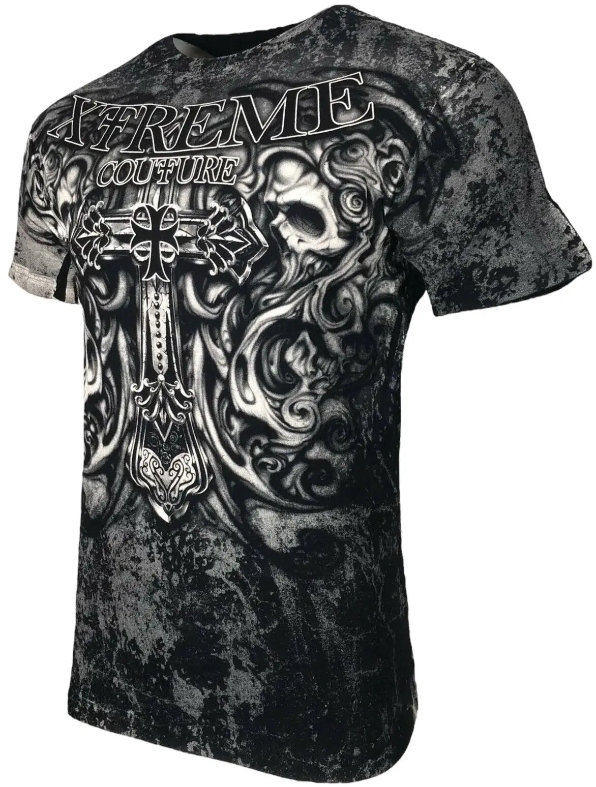 Xtreme Couture Men's Hades Short Sleeve T-Shirt - 100% Cotton Crewneck with Skull Graphic Front & Back Print - Biker MMA Streetwear, Tshirt