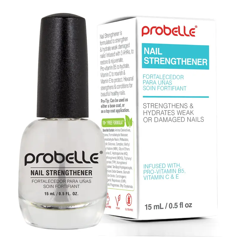 Probelle Glycolic Moisture Nail Strengthening Base Coat - Smooth Treatment, Nail Aid, Nutrient Strengthener for Adults, Stops Splits, Chips & Cracks, Nourishes Growth & Conditioning
