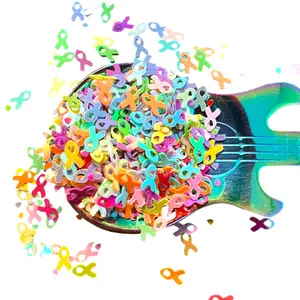 Cancer Awareness Ribbons With Confetti Holographic Glitter Shapes