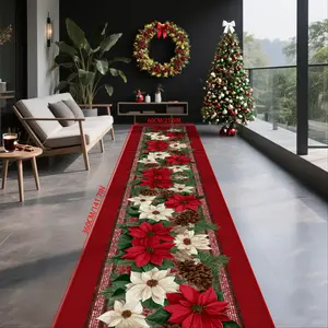 Elegant Floral Pinecone Christmas Rug, Vintage Runner Rug, Soft Crystal Velvet Carpet for Home Decor, Easy Clean Long Strip Mat for Hallway Bedroom